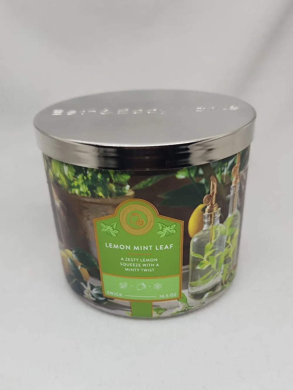 Bath & Body Works Lemon Mint Leaf 3-Wick Candle New